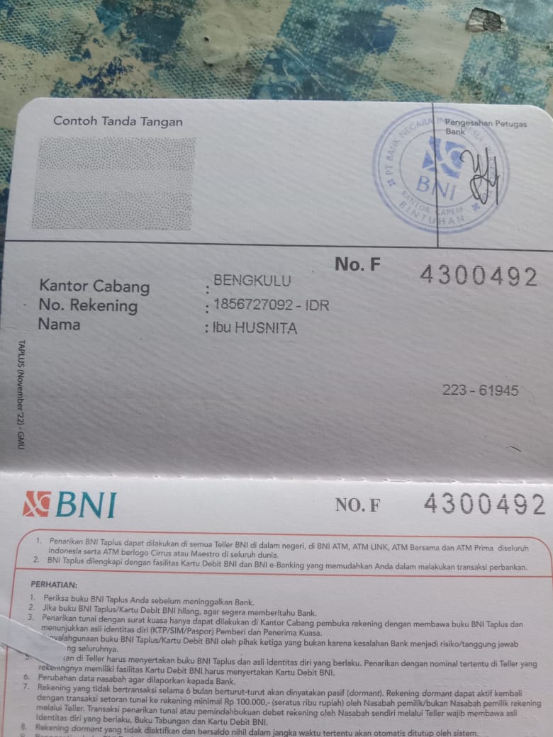 Rekning Atas nama Husnita